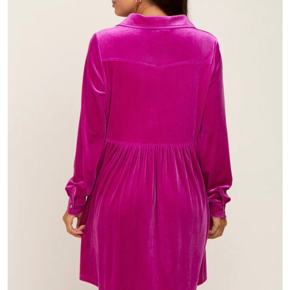 MAGENTA Velvet Button Down Dress - Picture 4 of 7